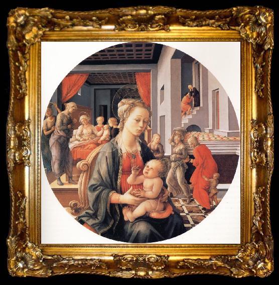 framed  Fra Filippo Lippi The Madonna and Child with the Birth of the Virgin and the Meeting of Joachim and Anna, ta009-2